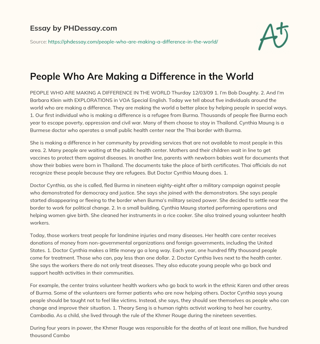 People Who Are Making a Difference in the World essay