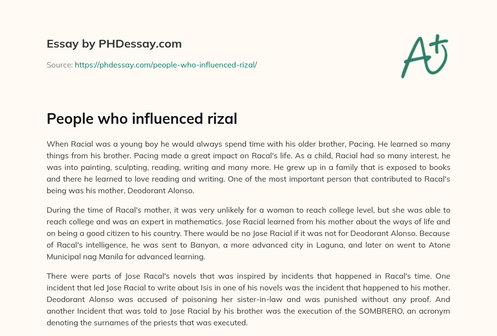 People who influenced rizal essay