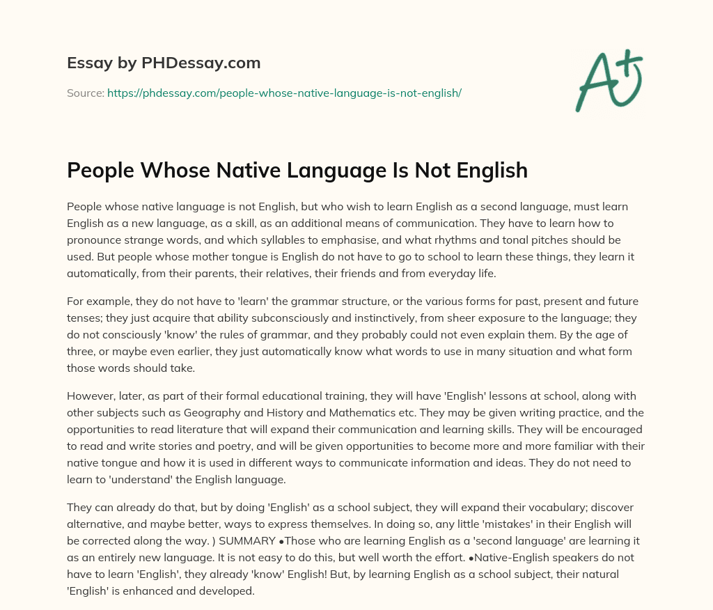People Whose Native Language Is Not English essay