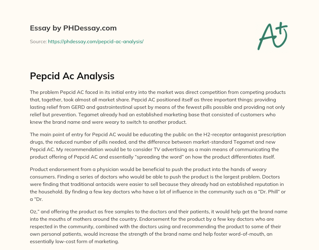 Pepcid Ac Analysis essay