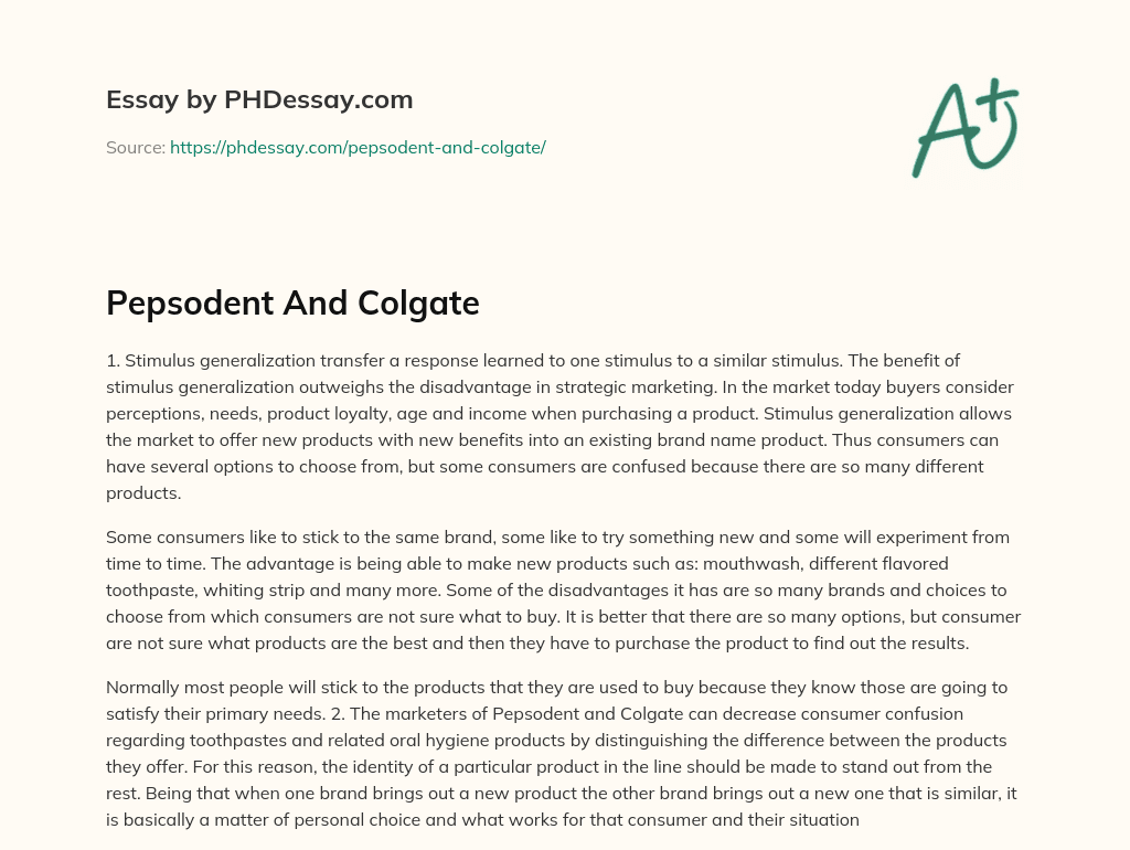 Pepsodent And Colgate essay