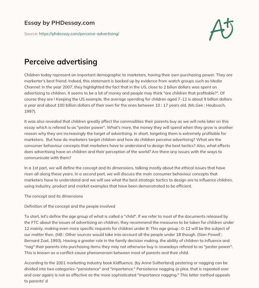 Perceive advertising essay