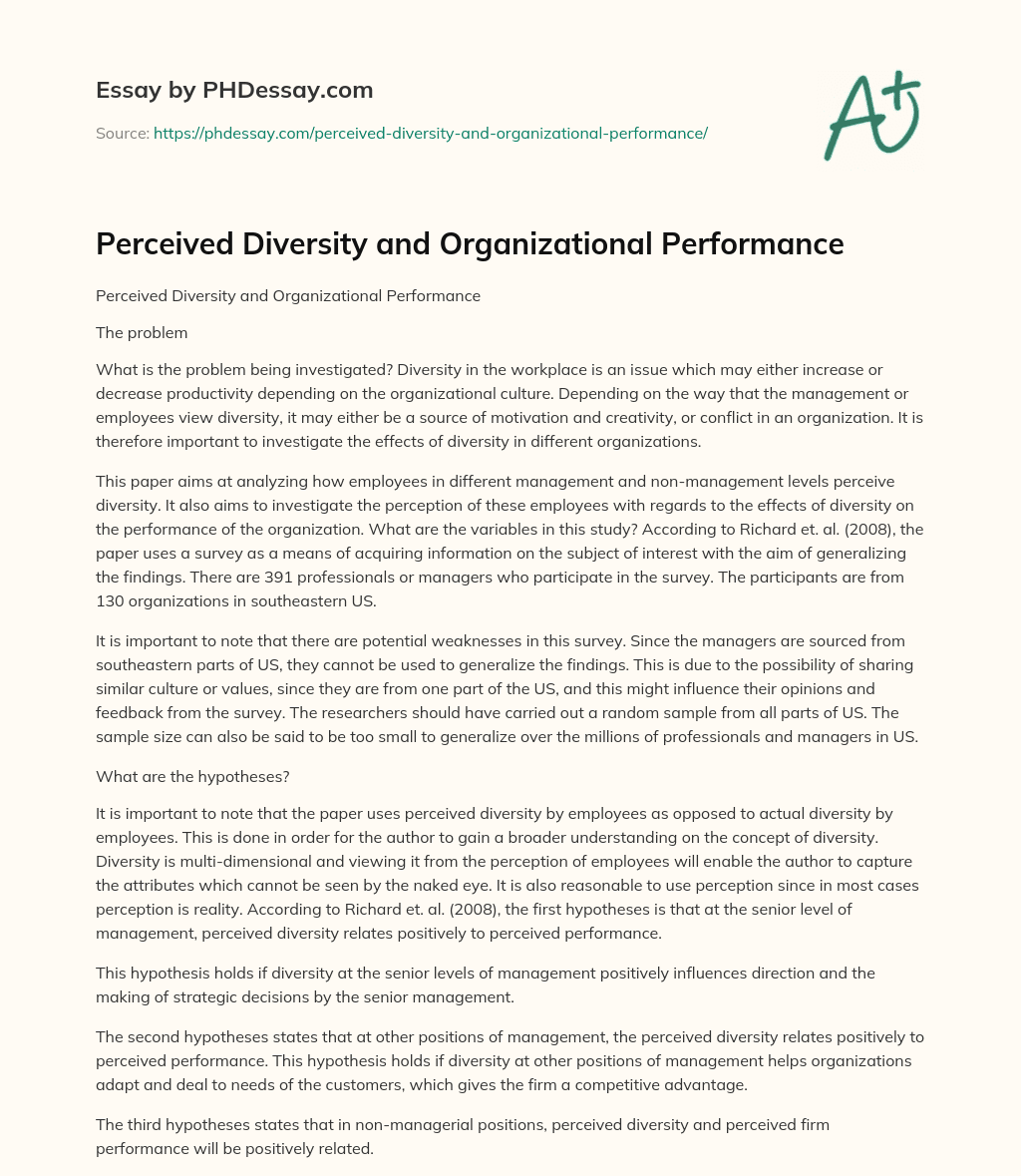 Perceived Diversity and Organizational Performance essay