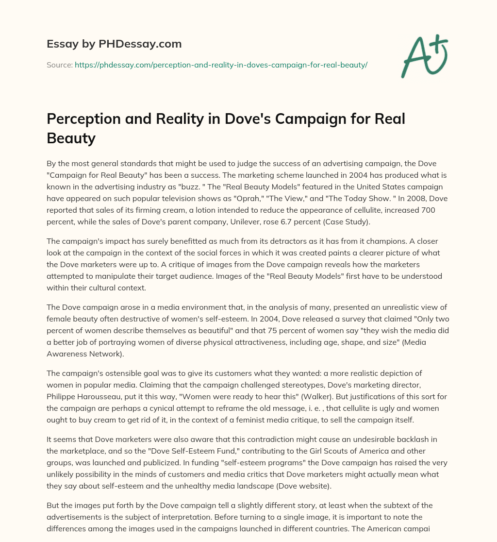 Perception and Reality in Dove’s Campaign for Real Beauty essay