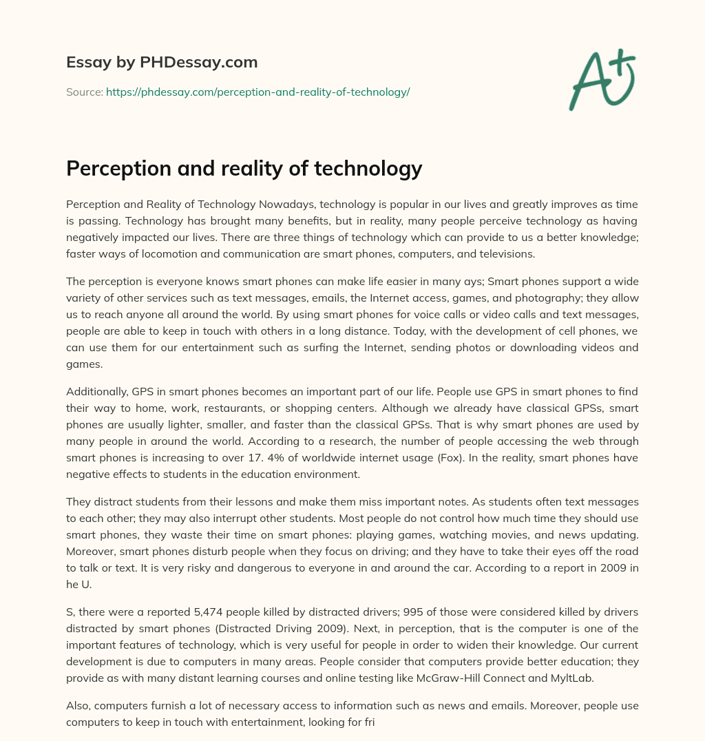 Perception and reality of technology essay
