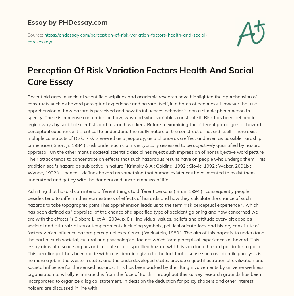 Perception Of Risk Variation Factors Health And Social Care Essay essay
