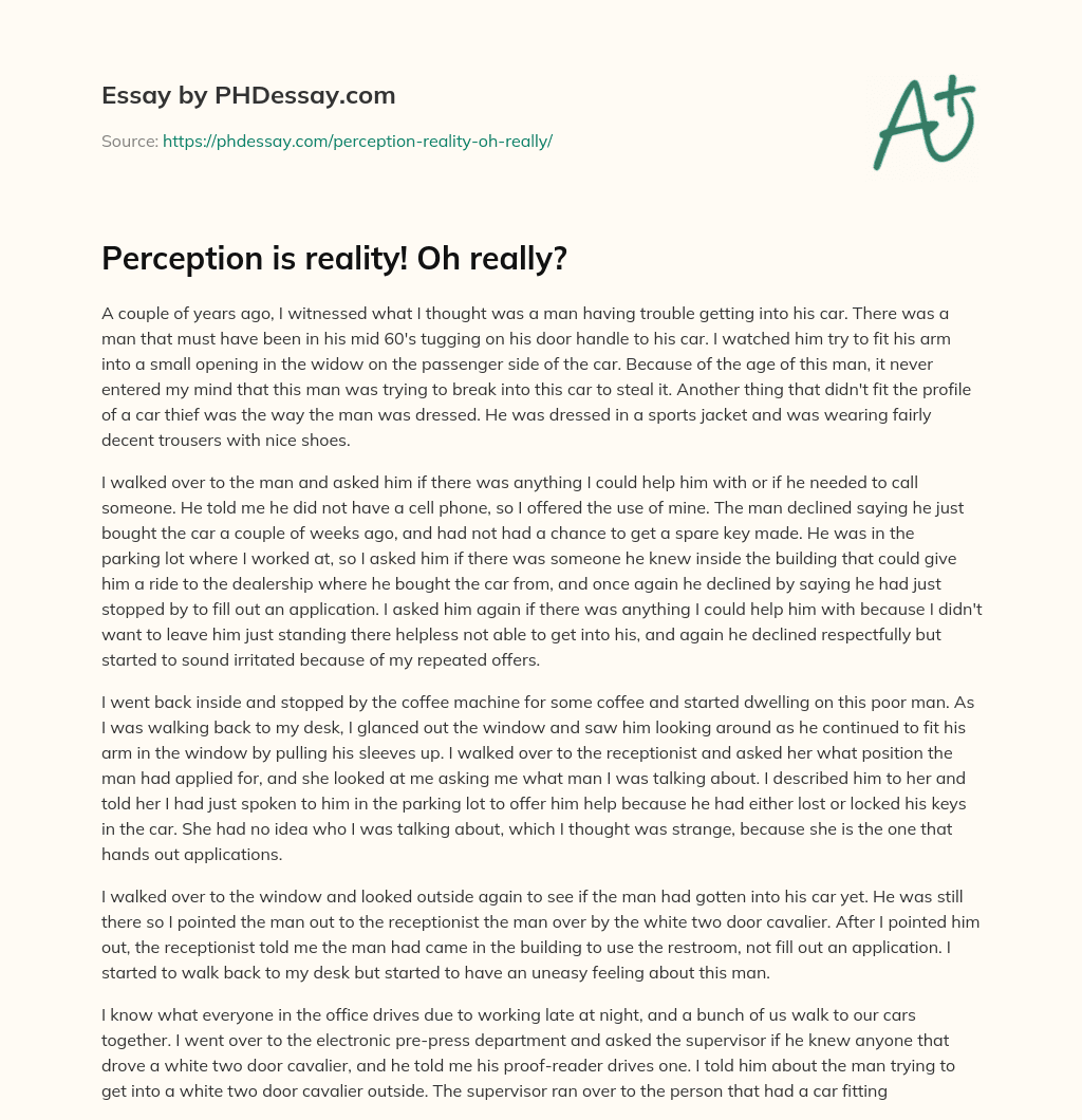 Perception is reality! Oh really? essay