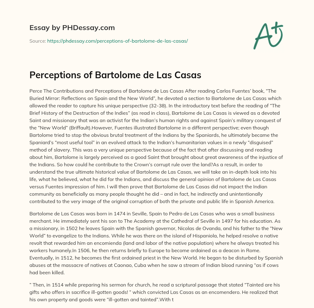 Perceptions of Bartolome de Las Casas essay