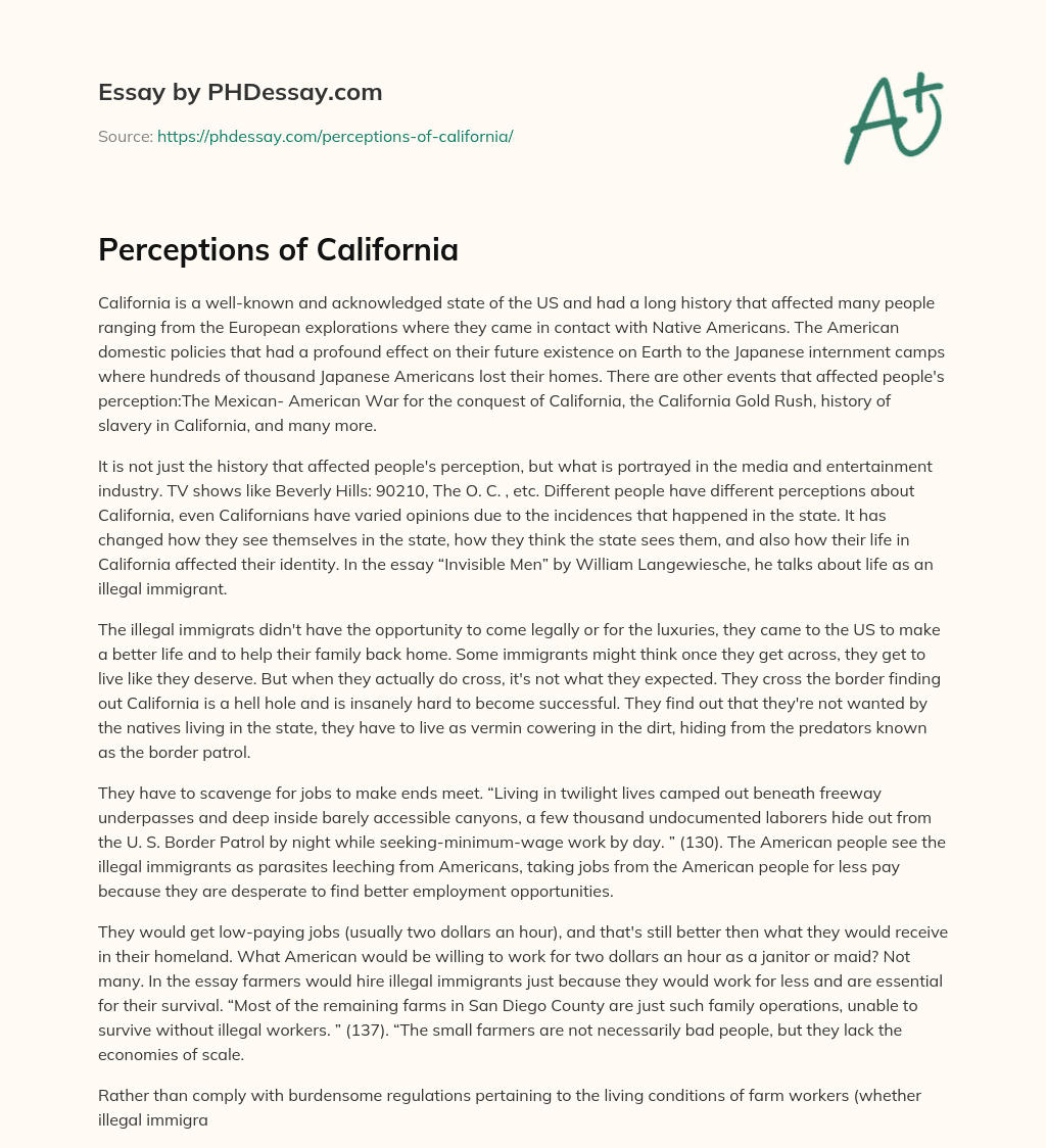 Perceptions of California essay
