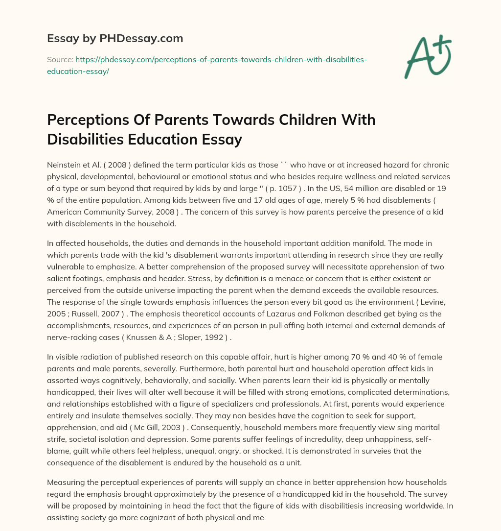 Perceptions Of Parents Towards Children With Disabilities Education Essay essay