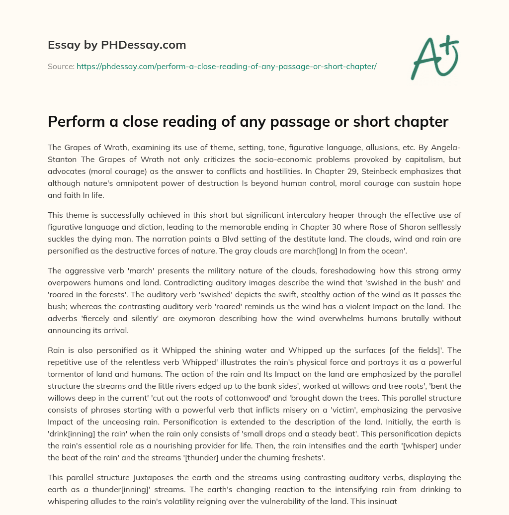 Perform a close reading of any passage or short chapter essay
