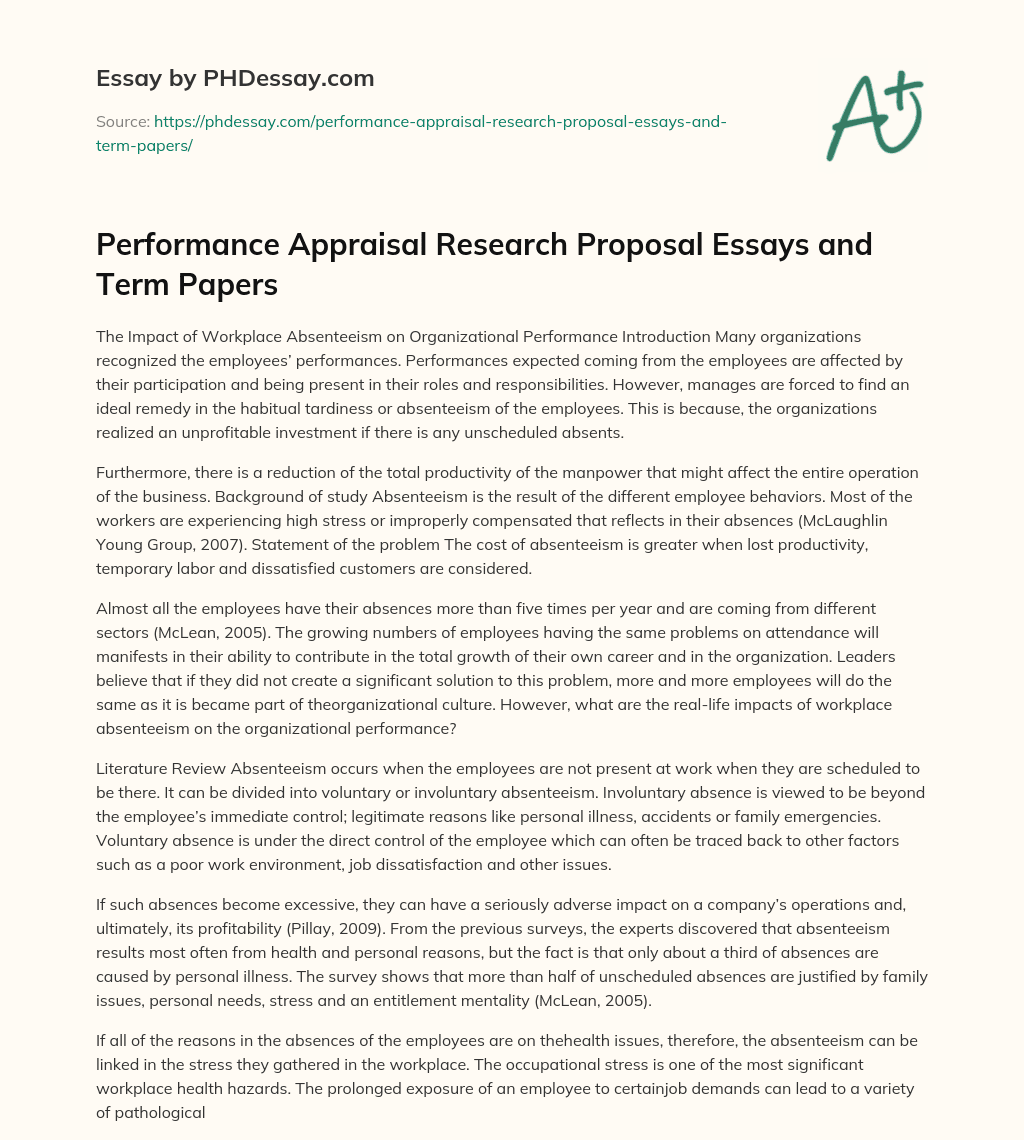 research proposal on performance appraisal pdf