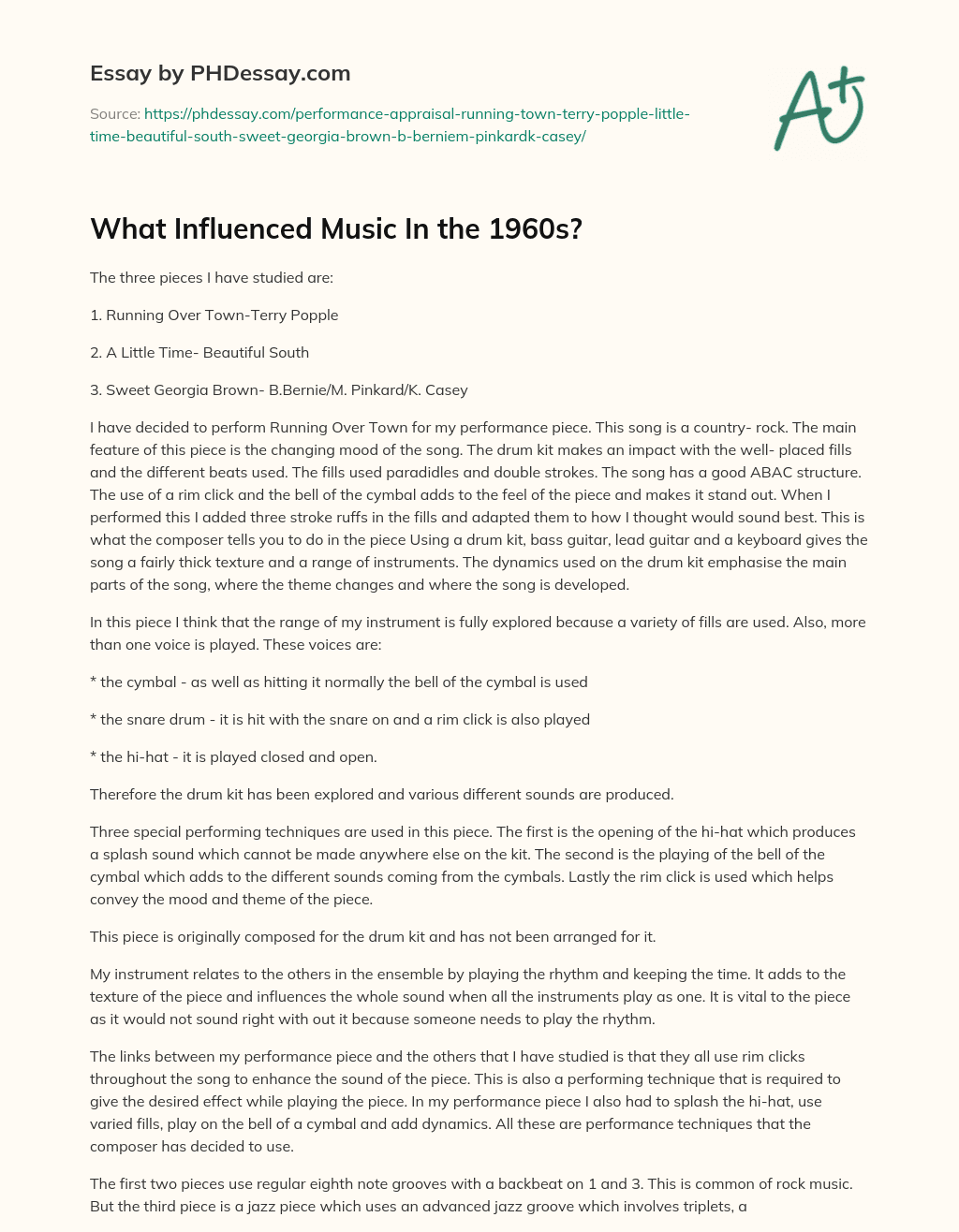 What Influenced Music In the 1960s? essay