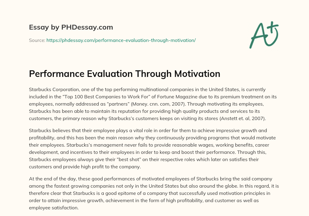 Performance Evaluation Through Motivation essay