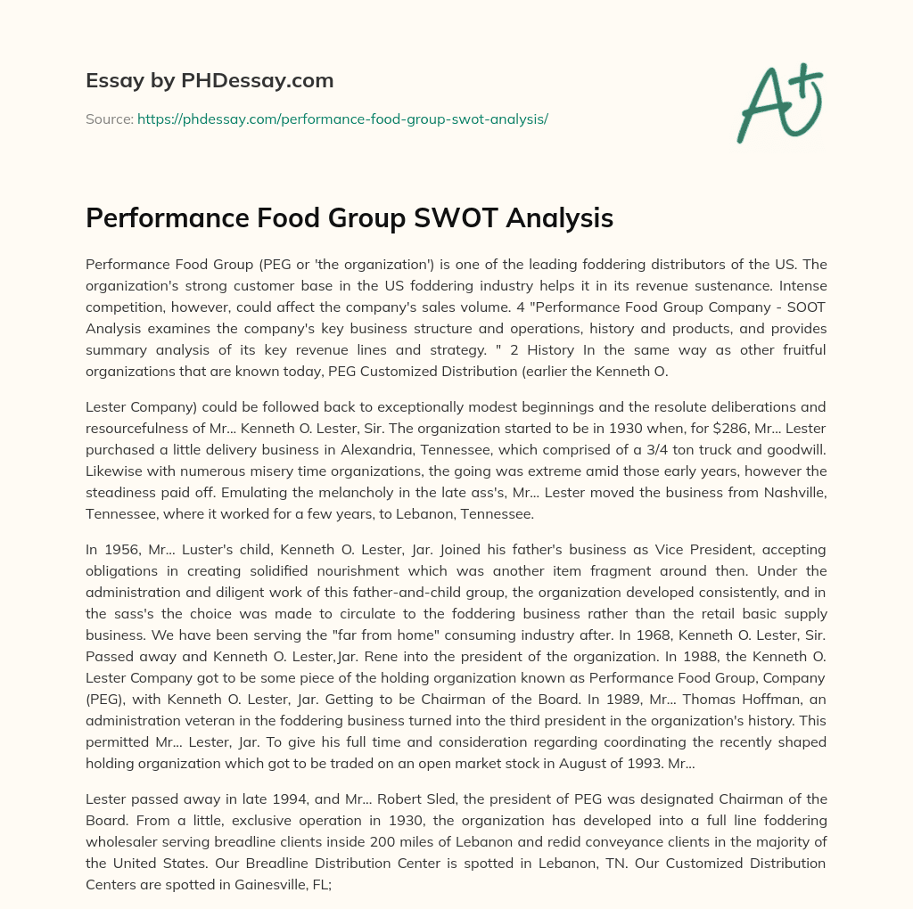 Performance Food Group SWOT Analysis essay