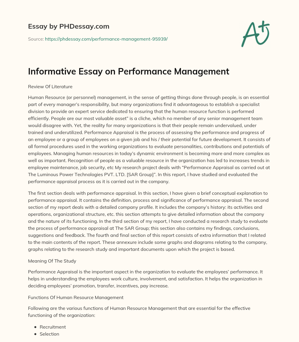 research essay on performance management
