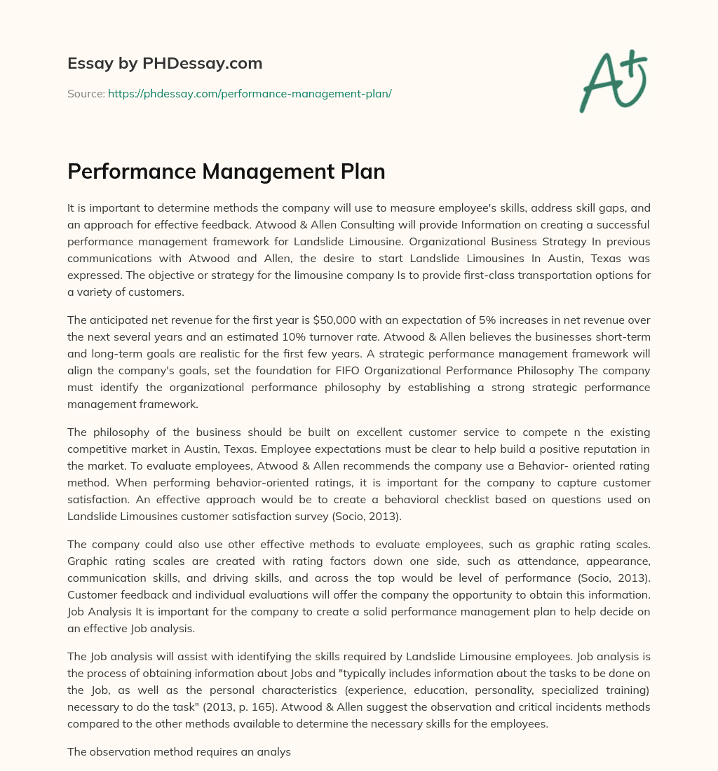 Performance Management Plan essay