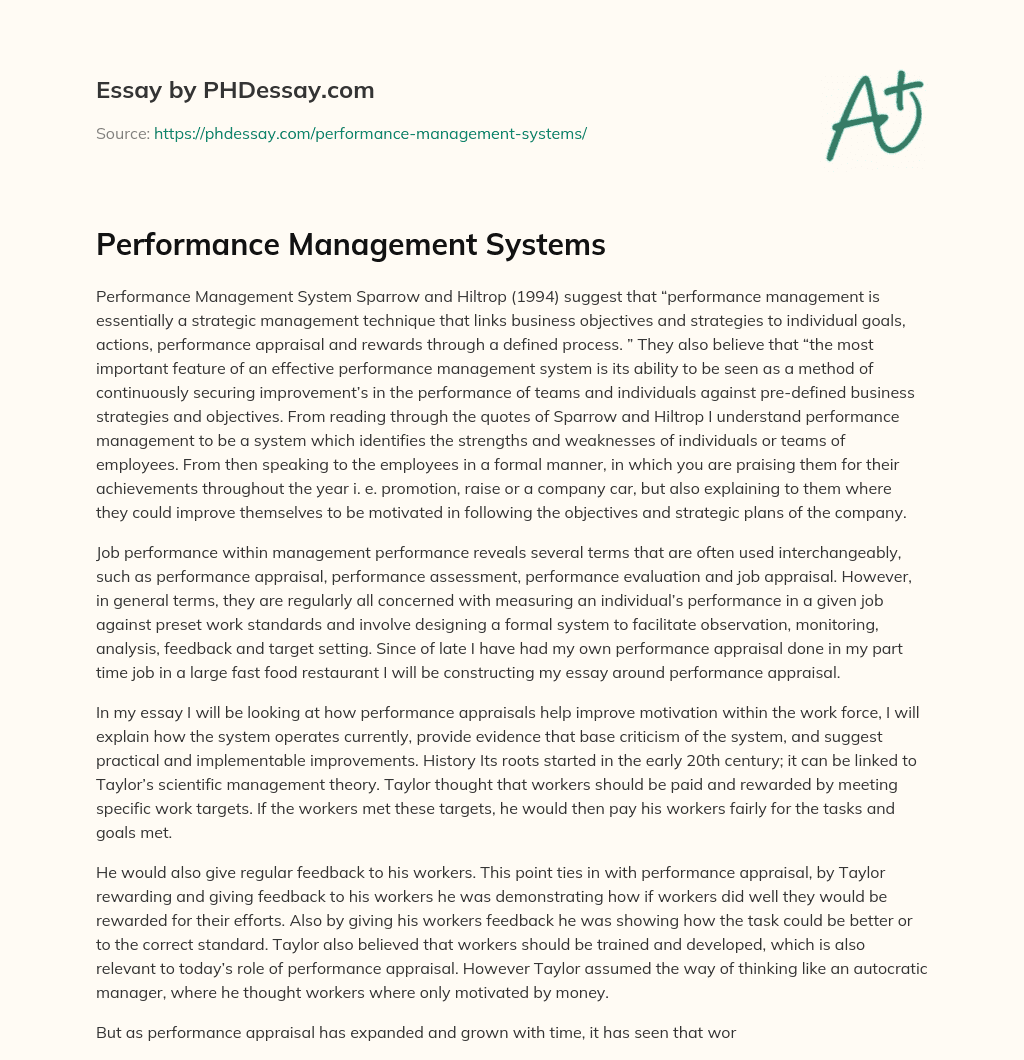 Performance Management Systems essay
