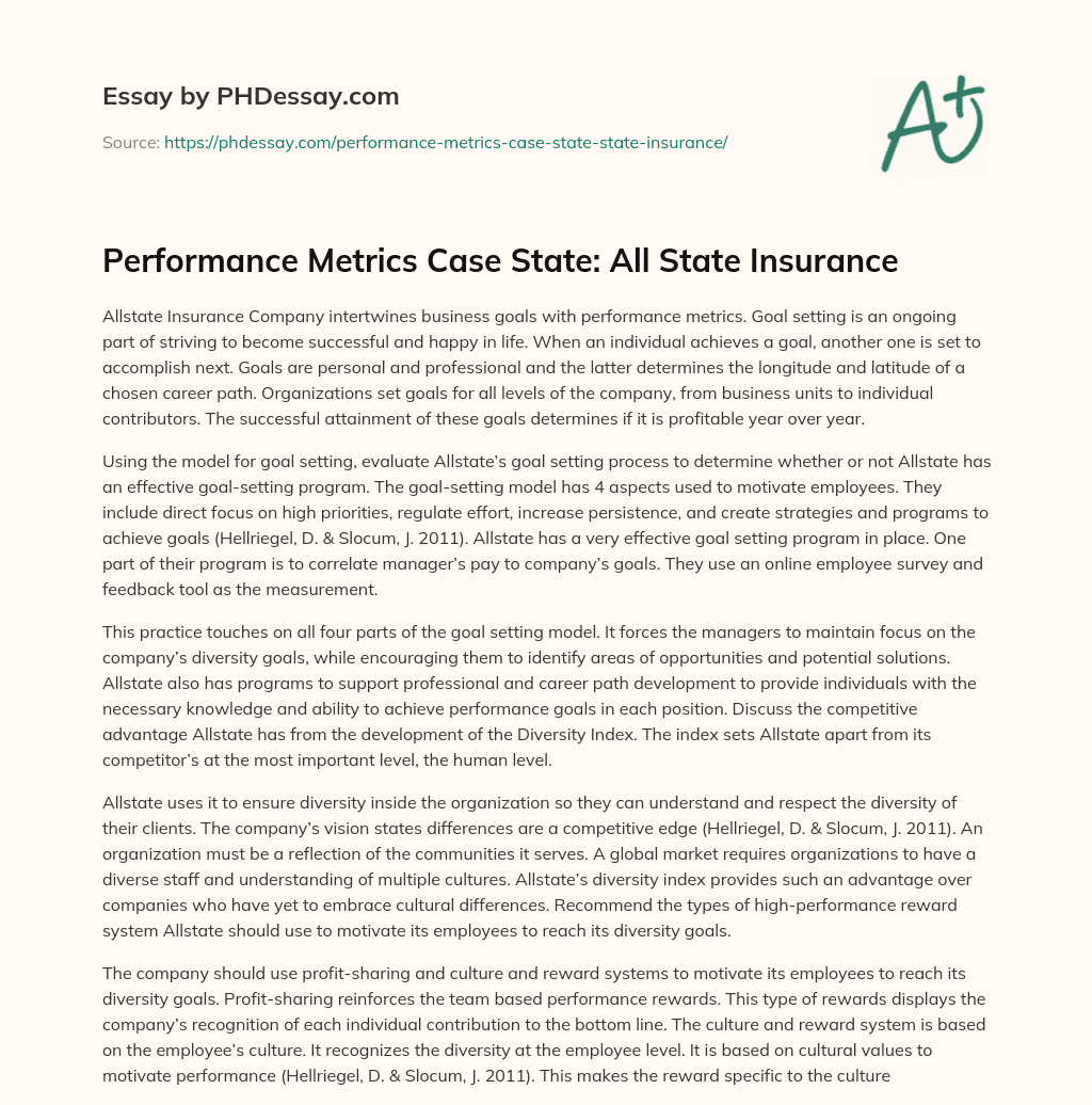 Performance Metrics Case State: All State Insurance essay