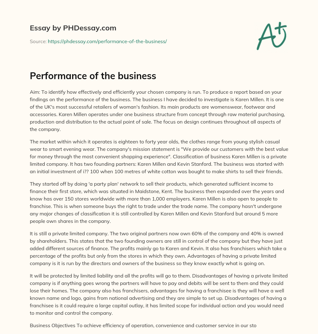 Performance of the business essay