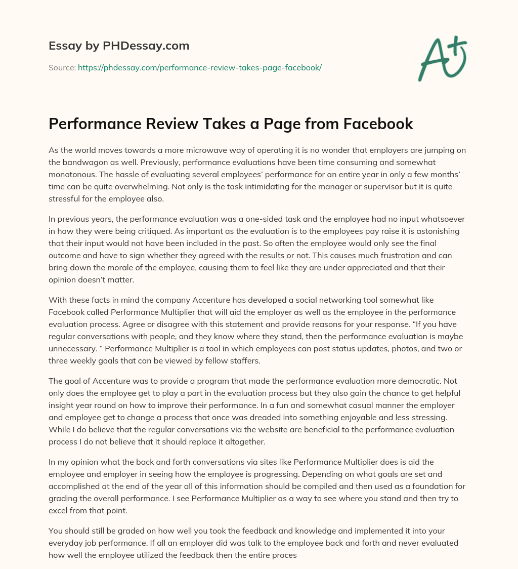 Performance Review Takes a Page from Facebook essay
