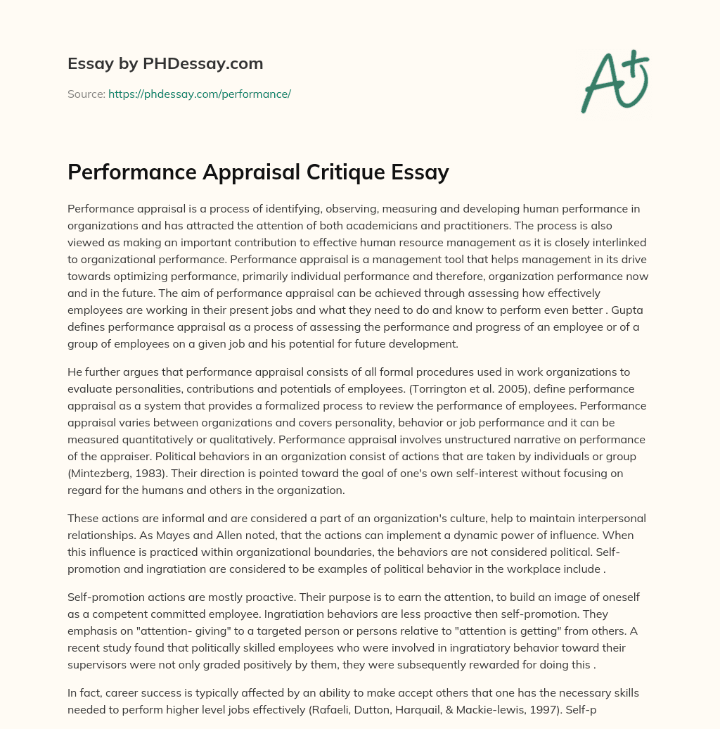 Performance Appraisal Critique Essay essay