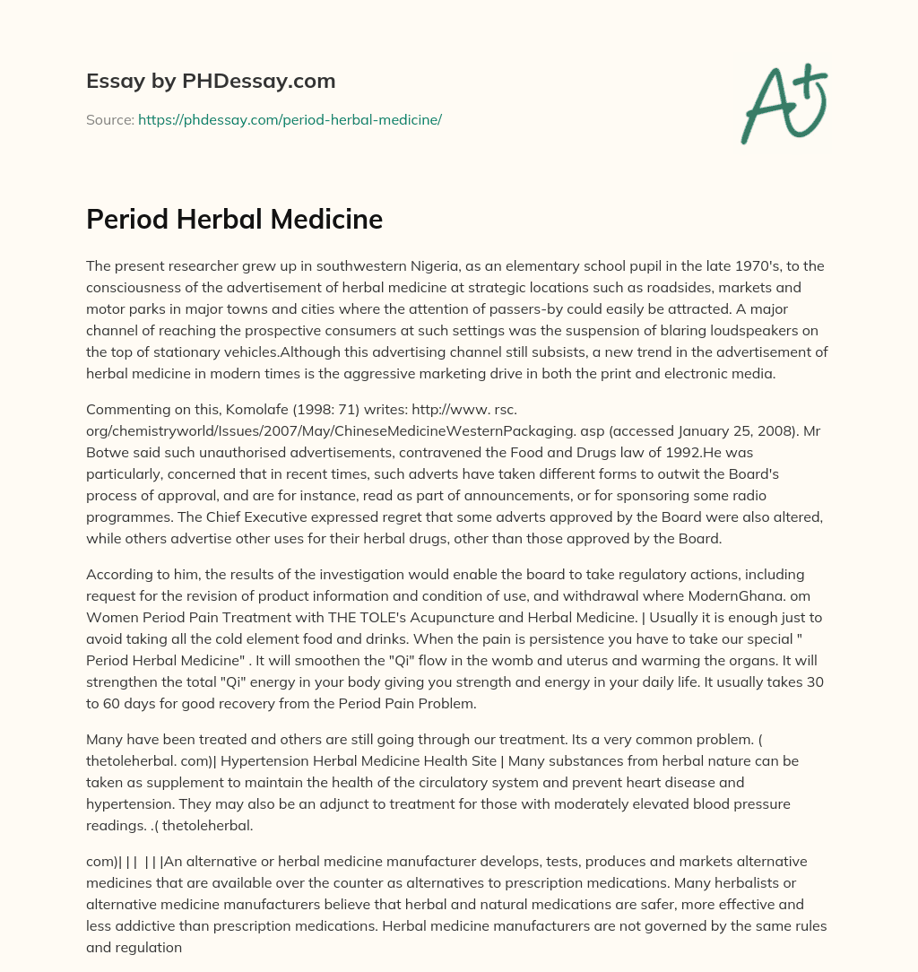 Period Herbal Medicine essay