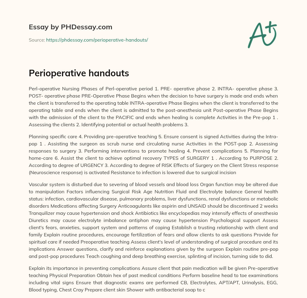 Perioperative handouts essay