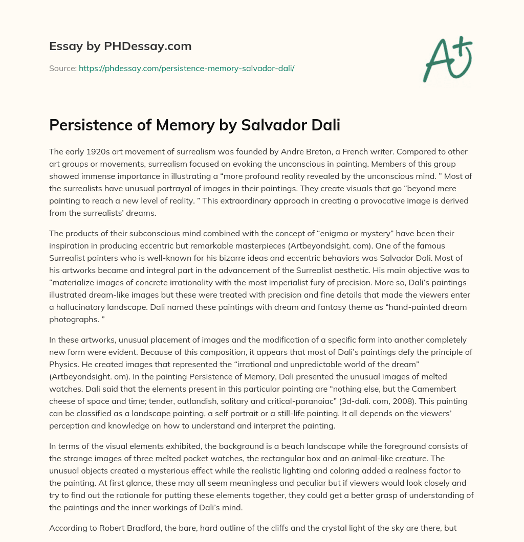 Persistence of Memory by Salvador Dali essay