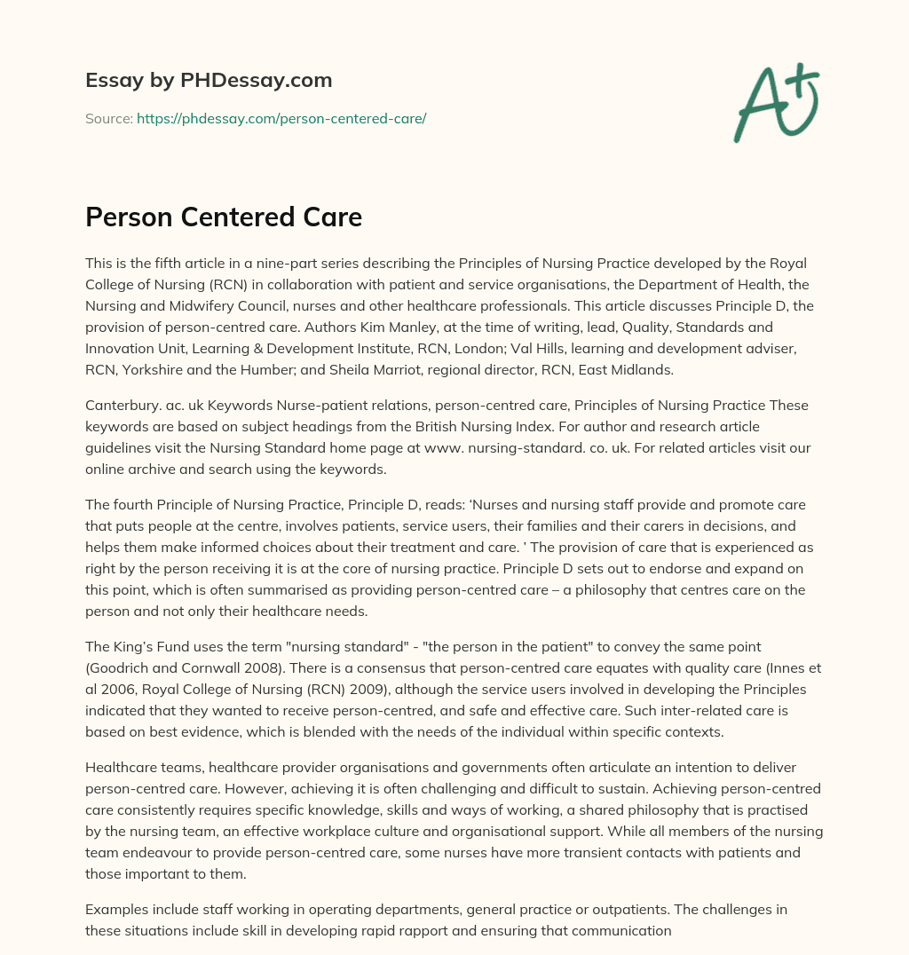 Person Centered Care essay