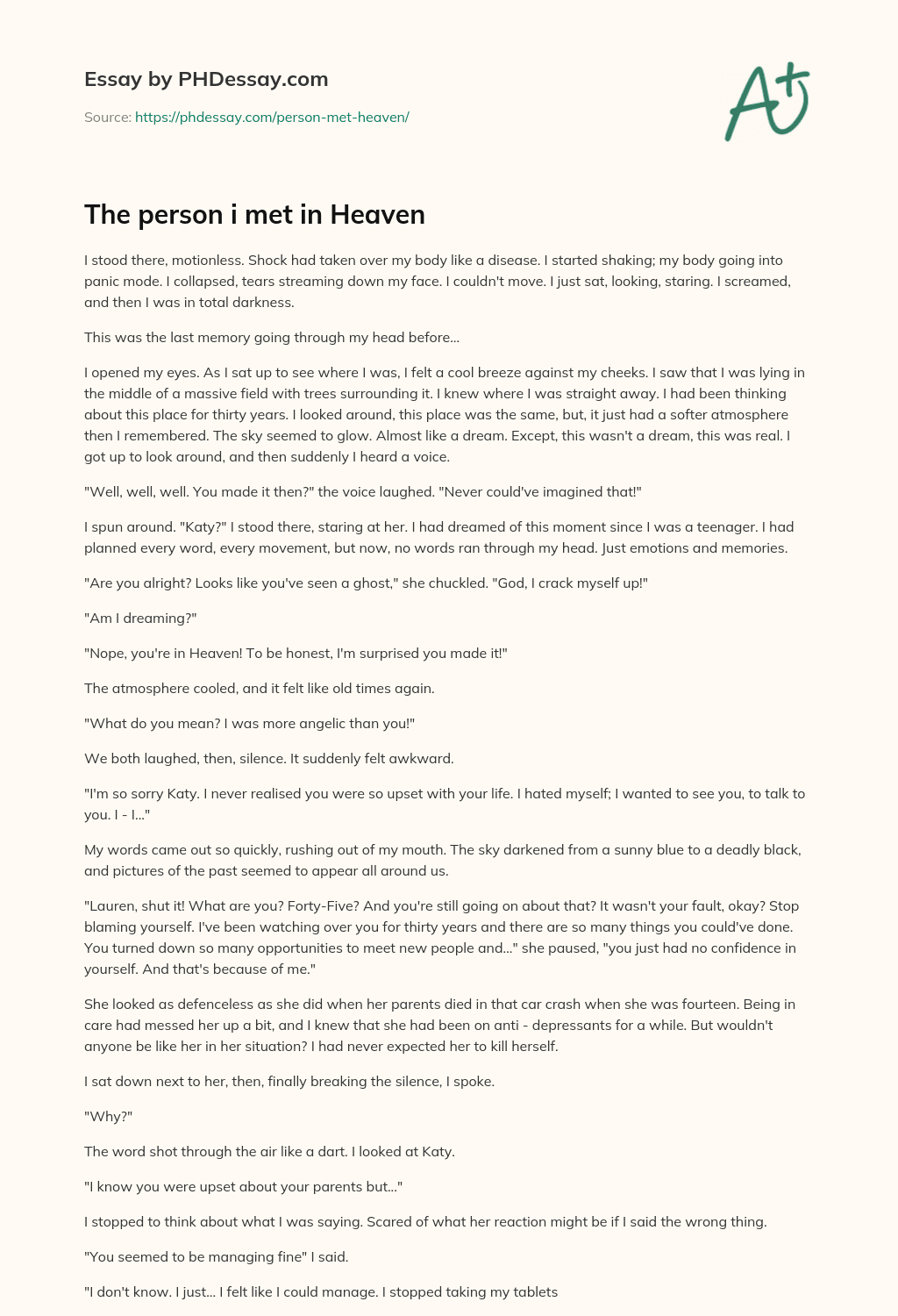 The person i met in Heaven essay