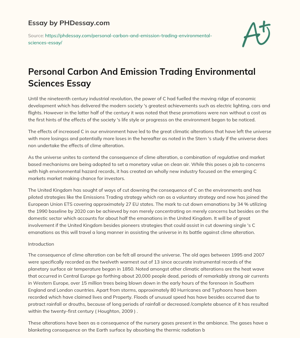 Personal Carbon And Emission Trading Environmental Sciences Essay essay
