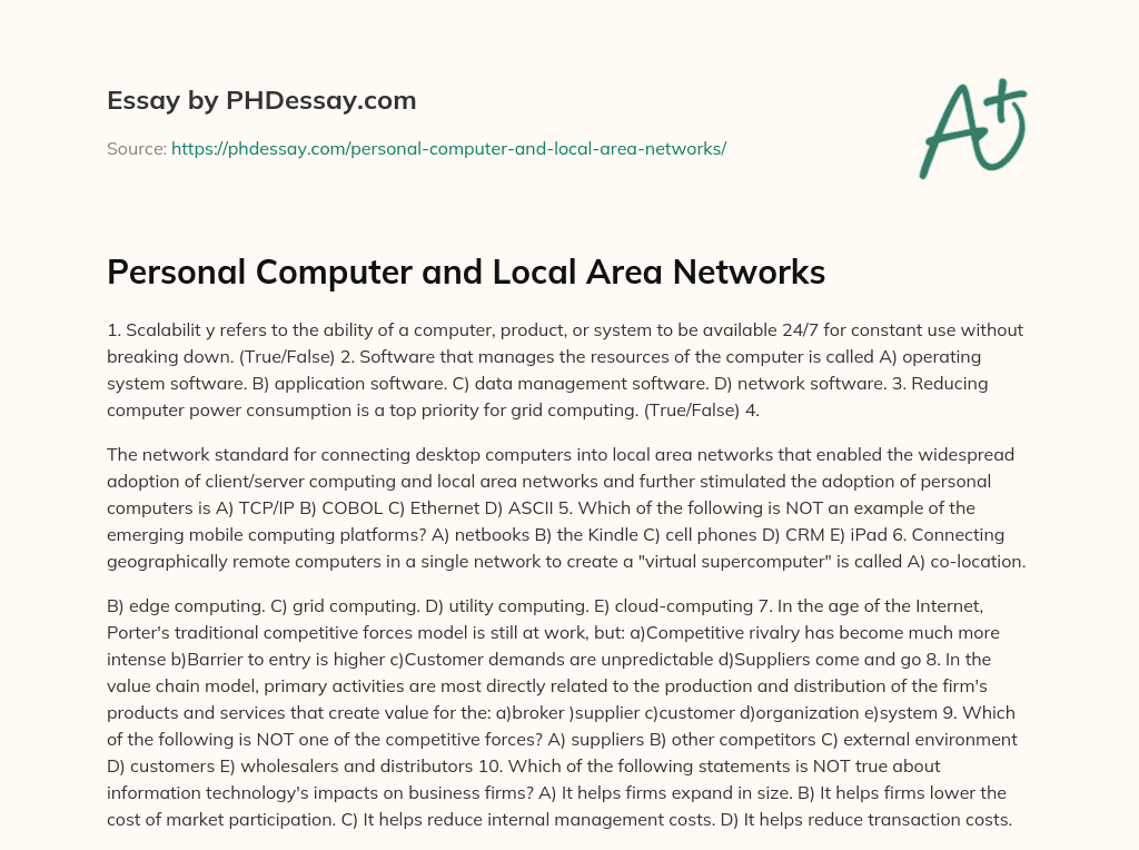 Personal Computer and Local Area Networks essay