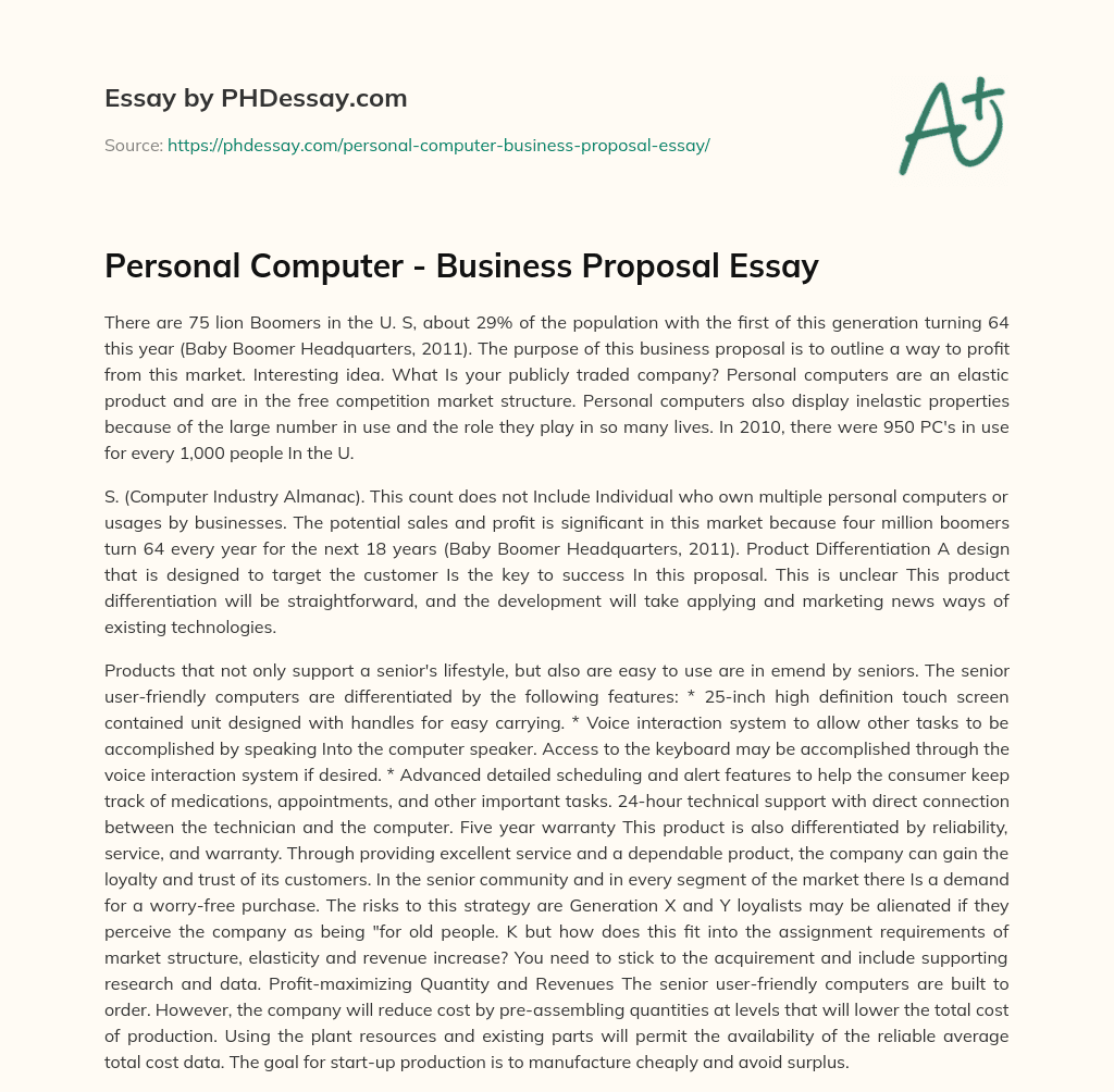 Personal Computer – Business Proposal Essay essay