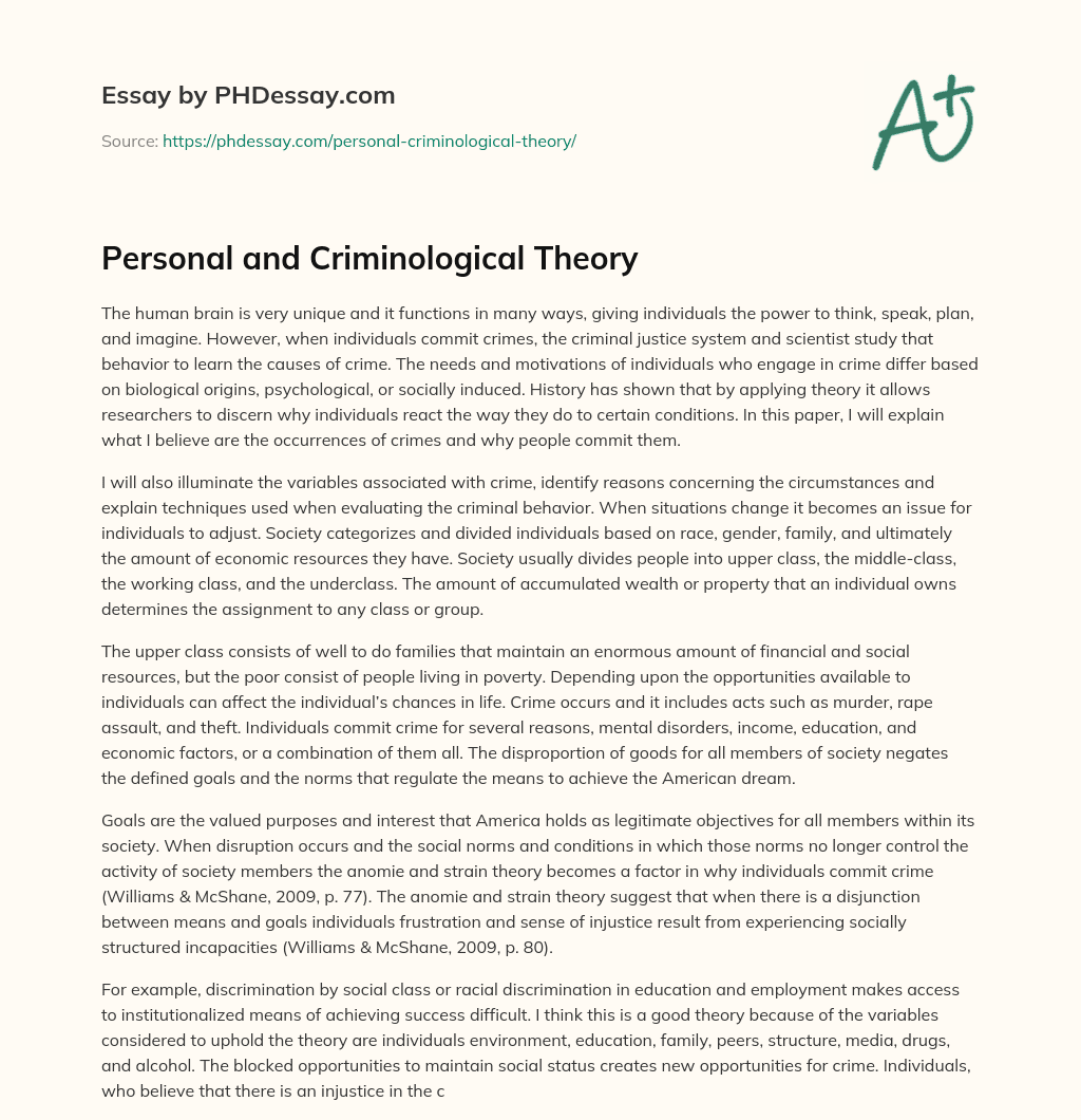 Personal and Criminological Theory essay