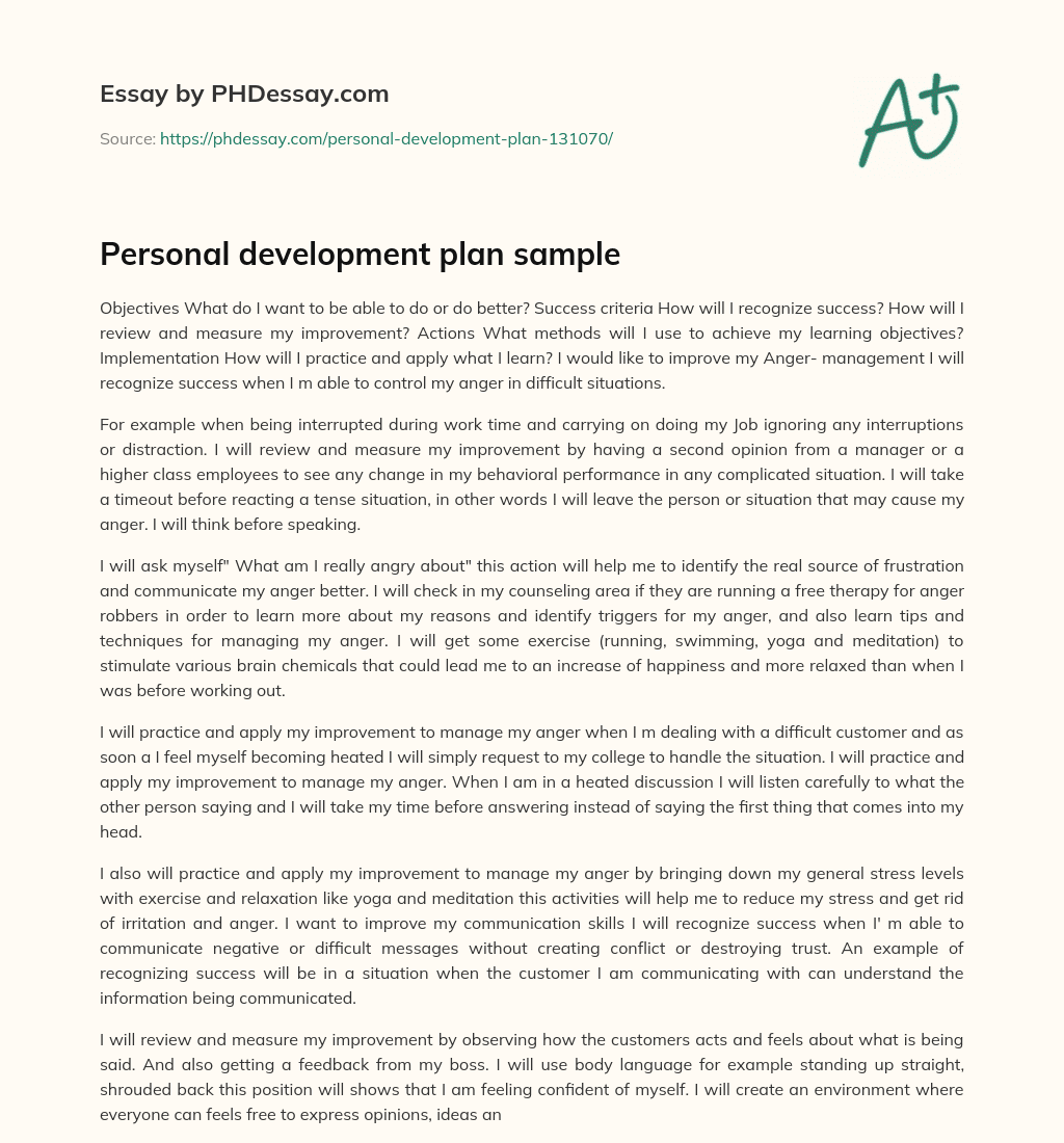 Personal development plan sample essay