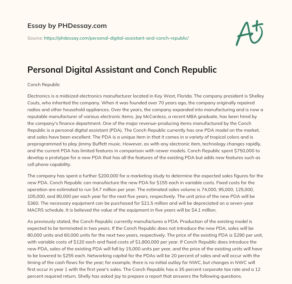 Personal Digital Assistant and Conch Republic essay