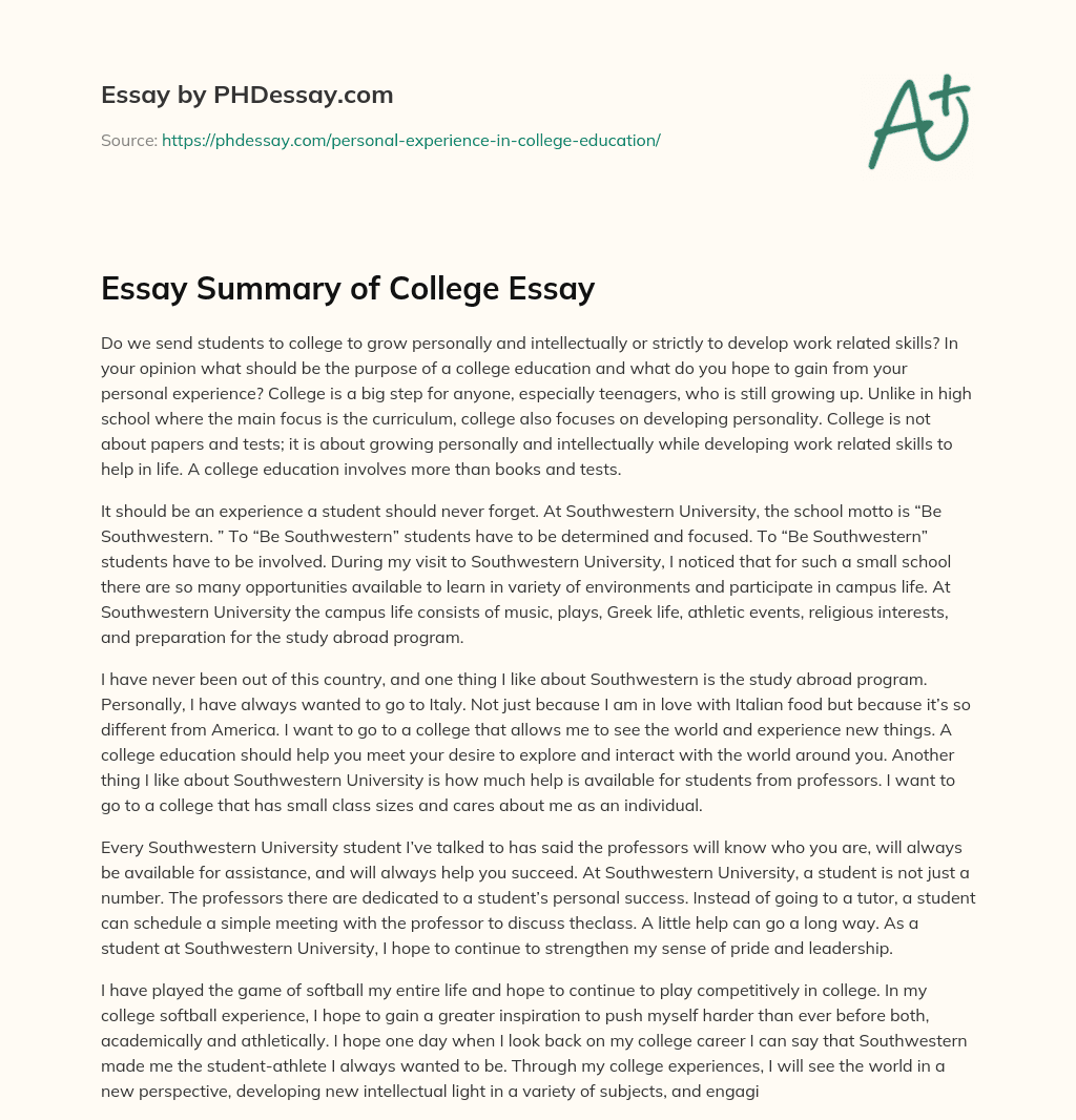 Essay Summary of College Essay essay