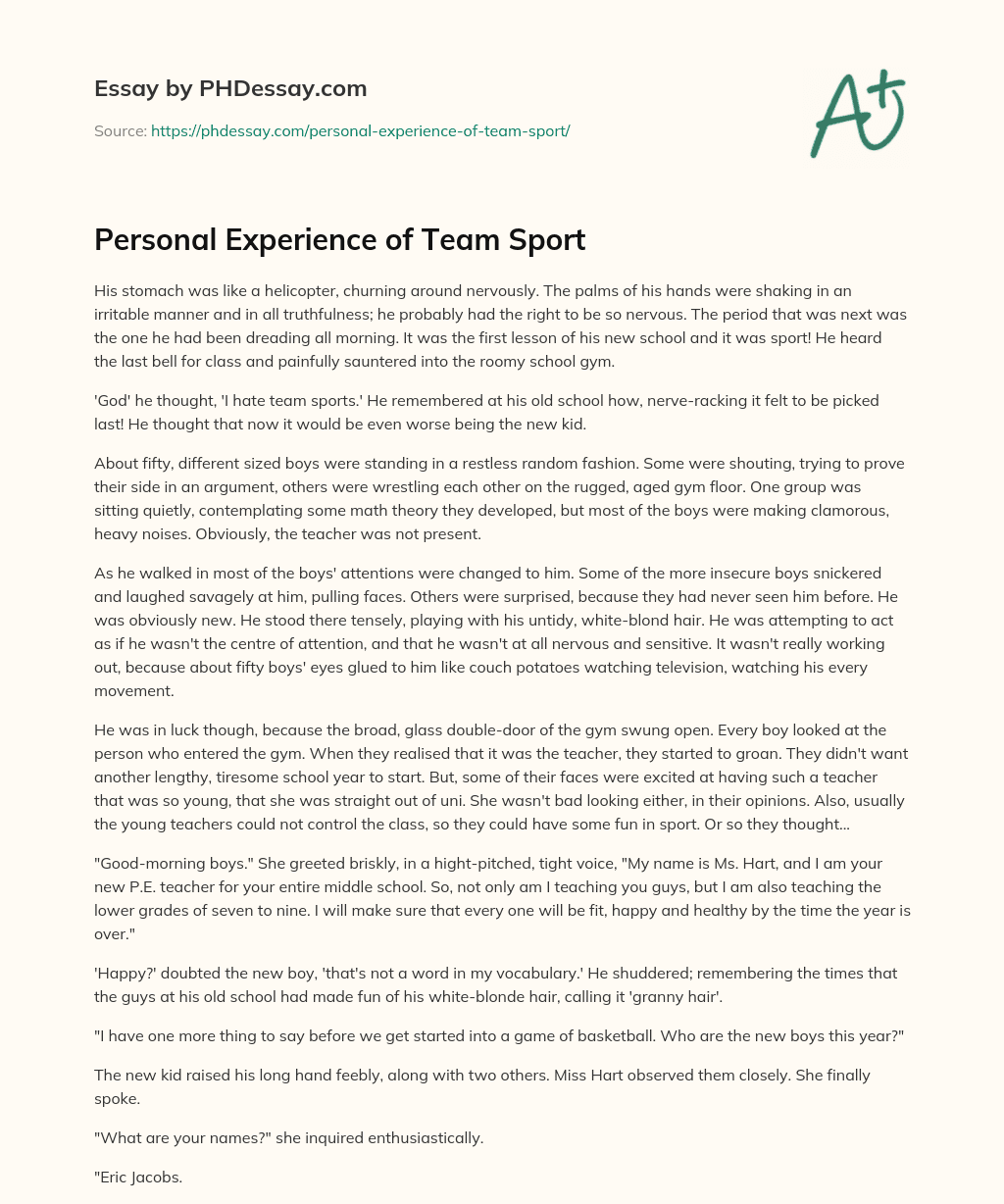 Personal Experience of Team Sport (600 Words)