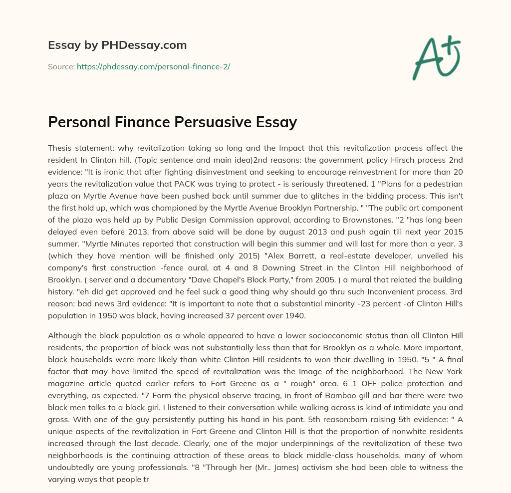 Personal Finance Persuasive Essay essay