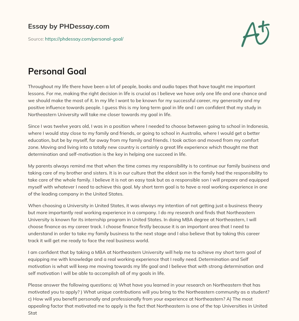 Personal Goal essay