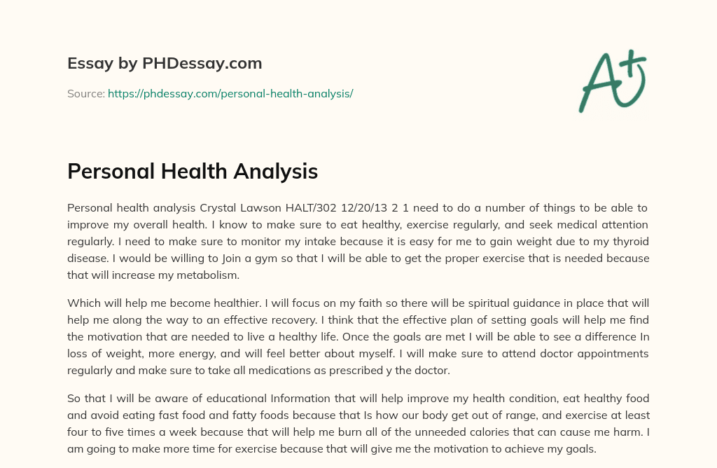 Personal Health Analysis essay