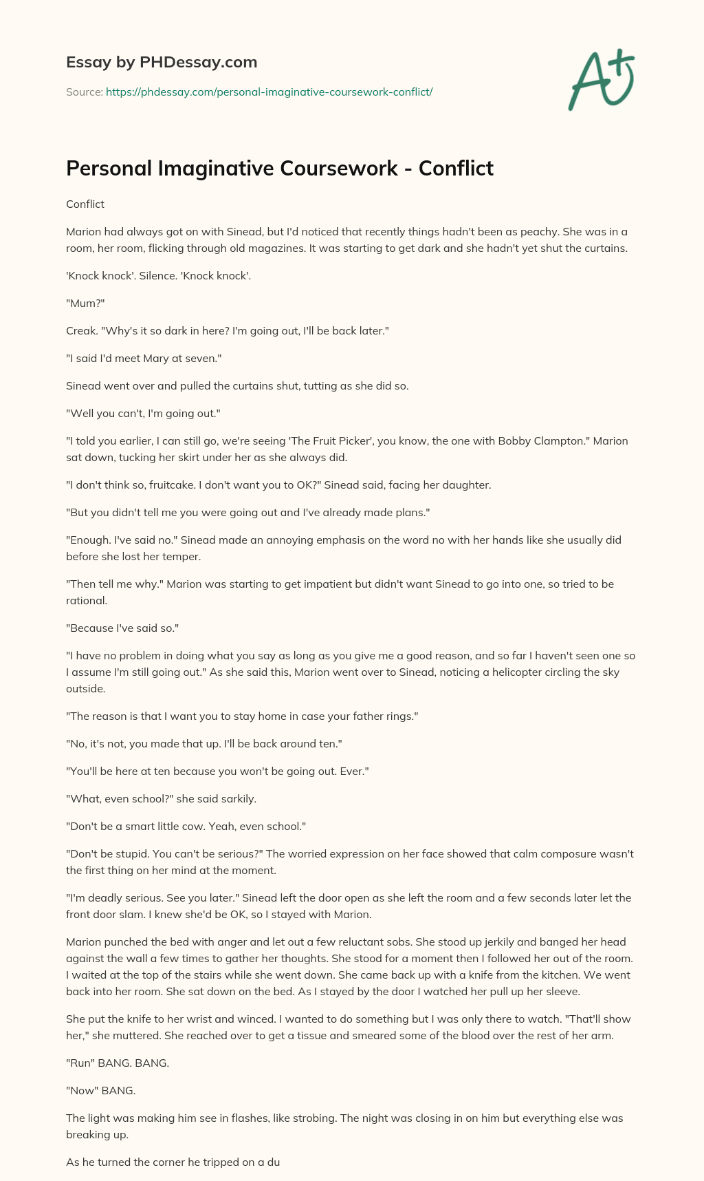 Personal Imaginative Coursework – Conflict essay