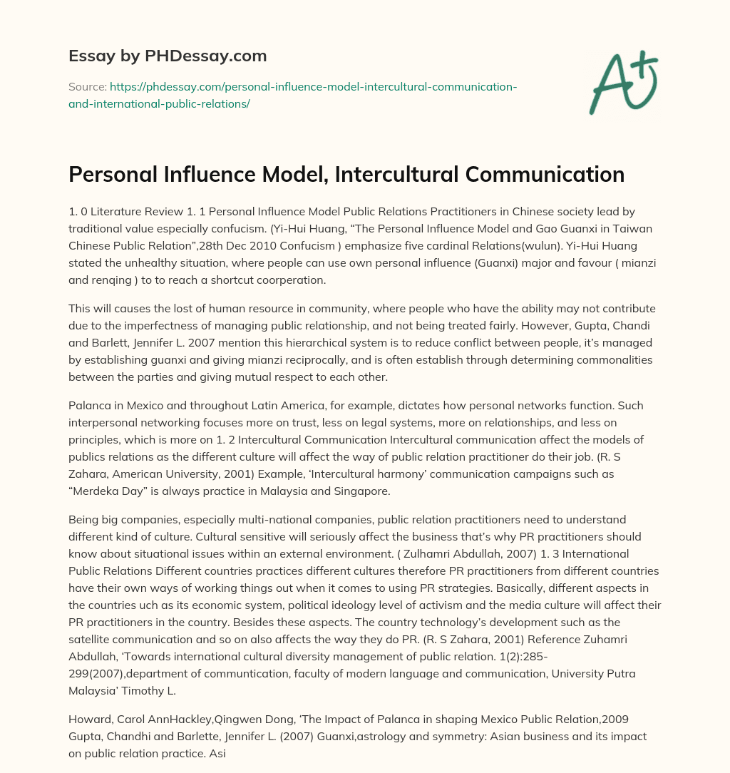 Personal Influence Model, Intercultural Communication essay