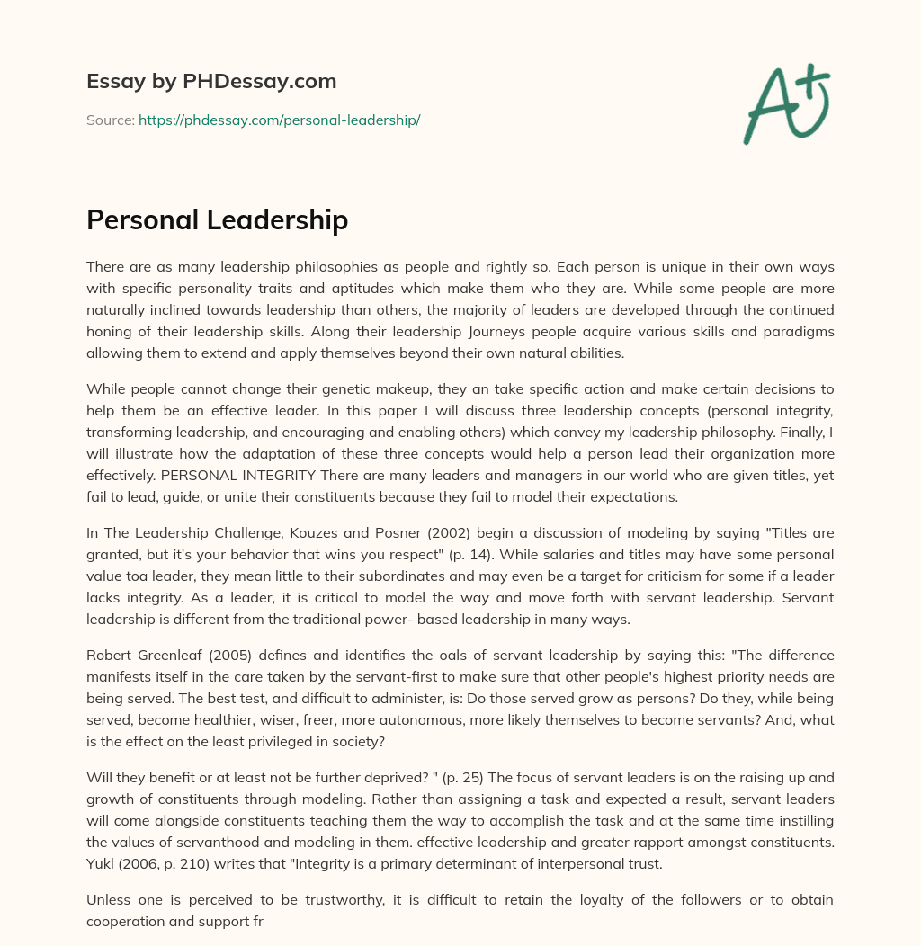 Personal Leadership essay