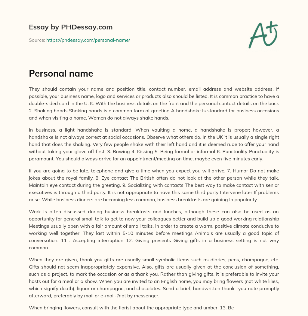 Personal name (600 Words)