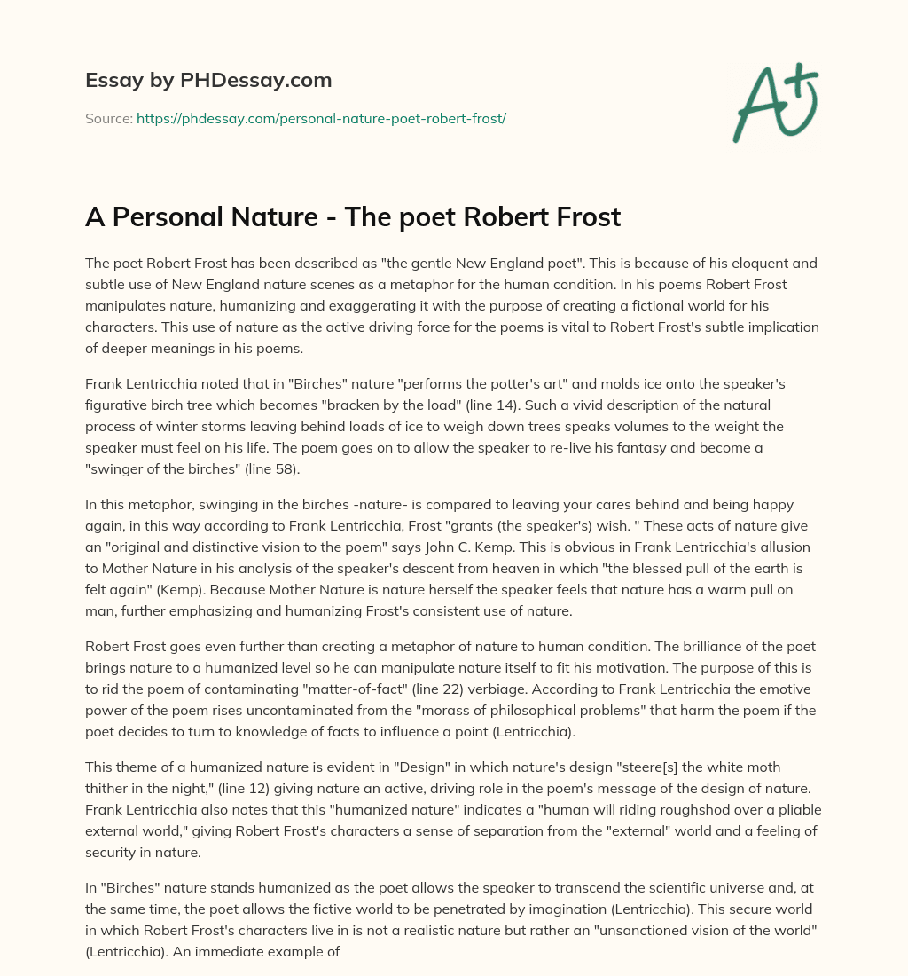 A Personal Nature – The poet Robert Frost essay
