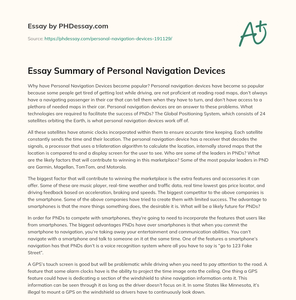 Essay Summary of Personal Navigation Devices essay