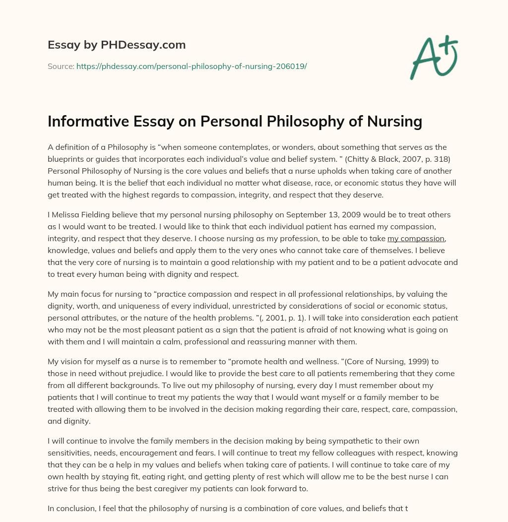 Informative Essay on Personal Philosophy of Nursing essay
