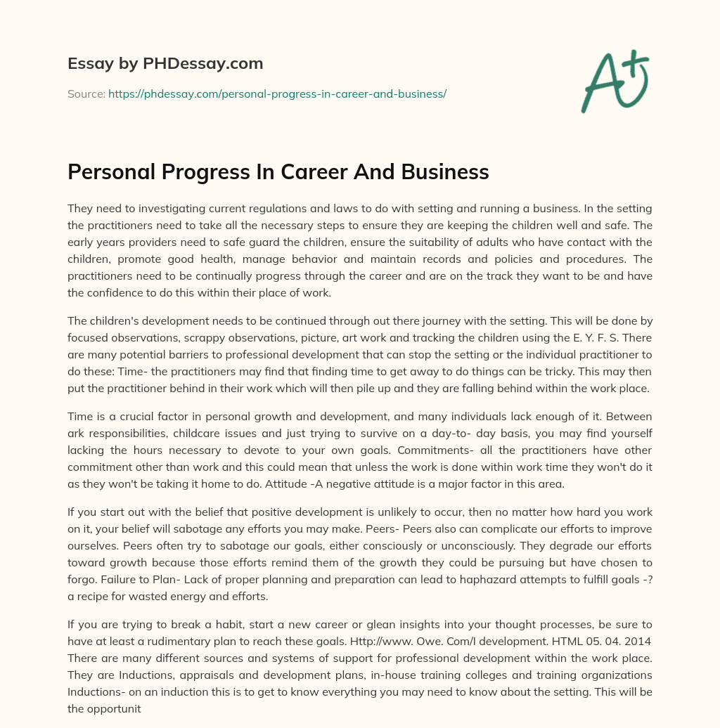 Personal Progress In Career And Business essay